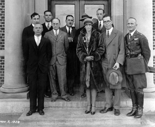 Amelia Earhart. Group photo on steps of Langley Research Building in 1928