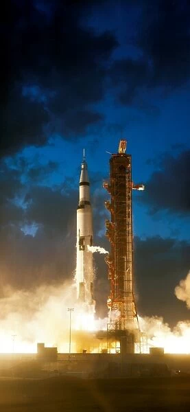 Apollo 4 liftoff. The Apollo 4 unmanned mission lifts off