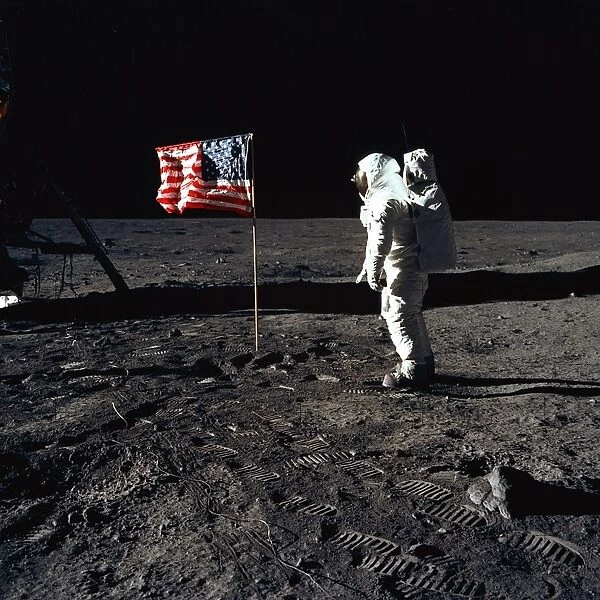 Buzz Aldrin and the U. S. flag on the Moon