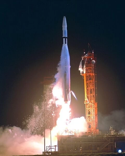 Mariner 1 Launch. An Atlas-Agena 5 carrying the Mariner 1 spacecraft lifted off today