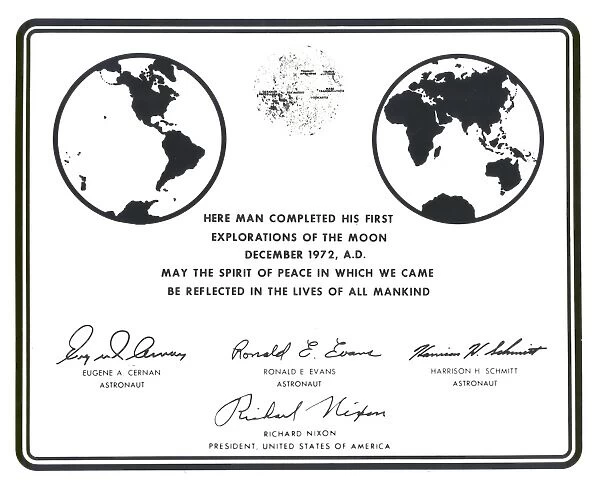 Replica of Plaque Left on Moon by Apollo 17 Astronauts