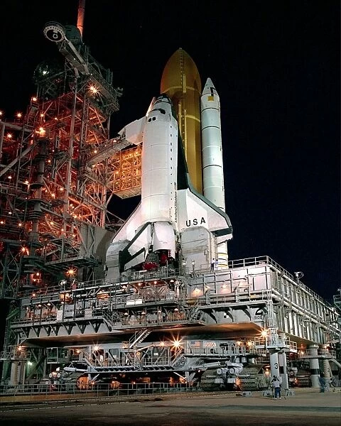 STS-28 Rollout. The Space Shuttle Columbia arrives at Pad 39B early in