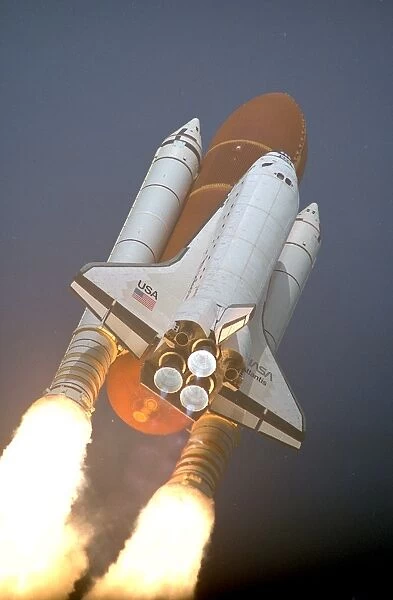 STS-45 Launch. With its twin solid rocket boosters