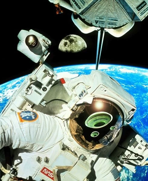 Computer artwork of UFOs in an astronauts visor