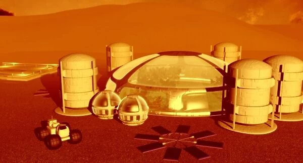 Mars base, computer artwork. The first bases on Mars are likely to resemble
