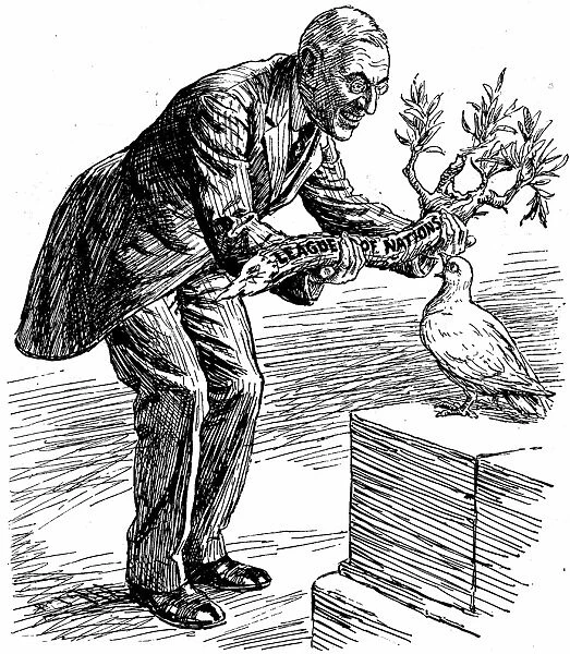 President Wilson giving olive branch to dove