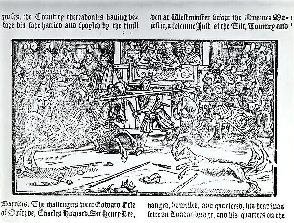 A Jousting Tournament, from Chronicles of England by Holinshed, 1577 (woodcut)