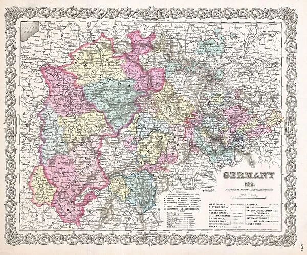 1855, Colton Map of Western Germany, Westphalia, Rheinland, topography, cartography