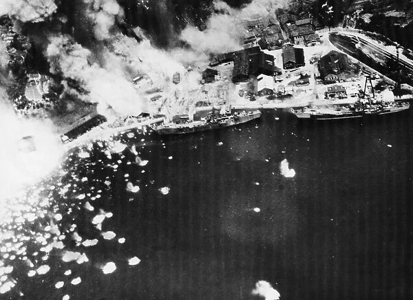 Attack by naval Avengers on an Innoshima shipyard. 3rd September 1945