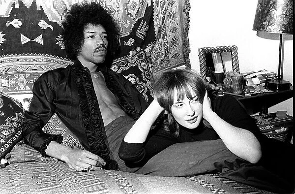 Singer Jimi Hendrix in London with Kathy Etchingham 1969 at his Mayfair flat
