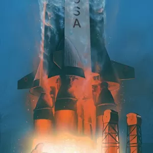 Saturn V rocket launch, artwork