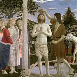 Baptism of Christ, detail of Christ, John the Baptist and angels