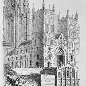 North-West view of Durham Cathedral (engraving) (b / w photo)