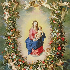 The Virgin and Child encircled by a garland of flowers held aloft by cherubs, c. 1624