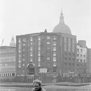Coracle fishermen in London, on the River Thames at Southwark Bridge. 1st April 1972