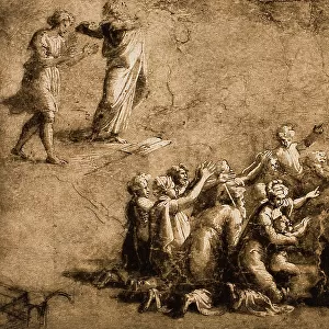 Adoration of the Golden Calf or Moses Breaks the Tables of the Law; drawing, Raffaello Sanzio (attributed), Gabinetto dei Disegni e delle Stampe, Uffizi Gallery, Florence